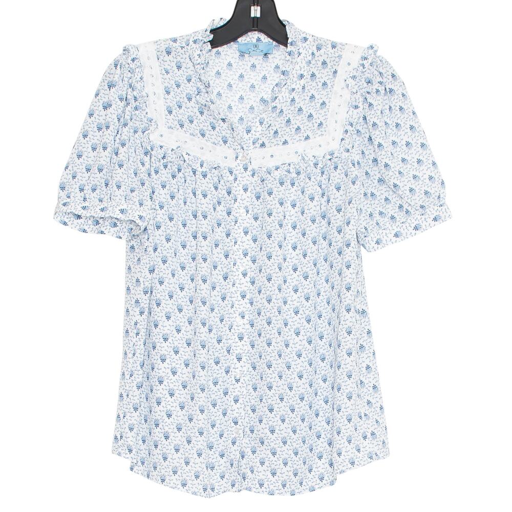 CeCe Top Boho Cottage Grandma Coquette Fairy Milkmaid Prairie Button Blue Small